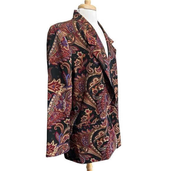 Vintage Whimsigoth Black Paisley Oversized Big Shoulder Jacket Blazer size 18 - Picture 2 of 6